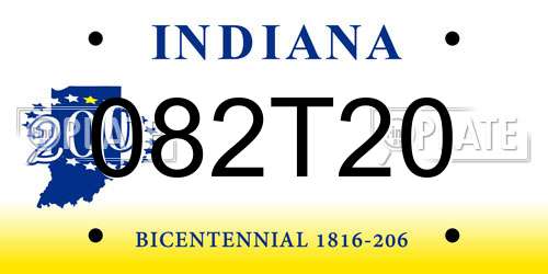 082T20 Indiana License Plate