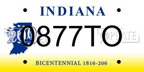 0877TO Indiana License Plate