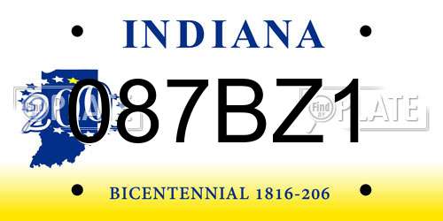 087BZ1 Indiana License Plate