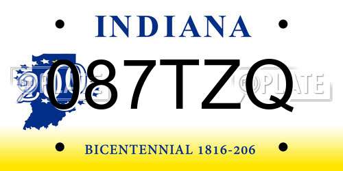 087TZQ Indiana License Plate