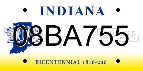 08BA755 Indiana License Plate