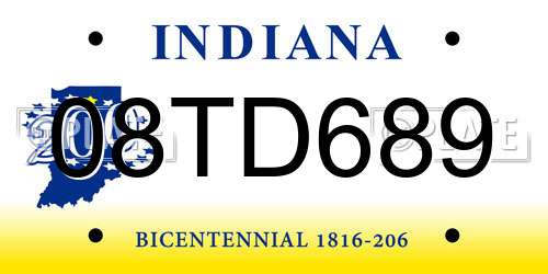 08TD689 Indiana License Plate
