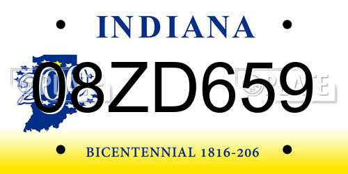 08ZD659 Indiana License Plate