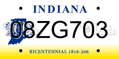 08ZG703 Indiana License Plate