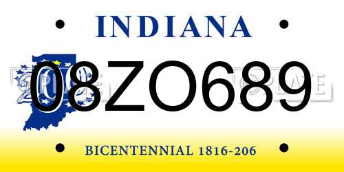 08ZO689 Indiana License Plate