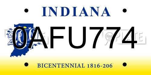 0AFU774 Indiana License Plate
