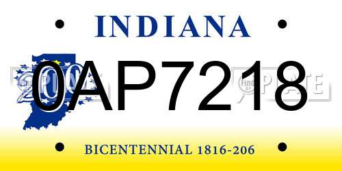 0AP7218 Indiana License Plate