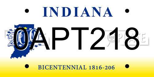0APT218 Indiana License Plate