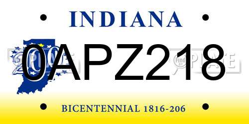 0APZ218 Indiana License Plate