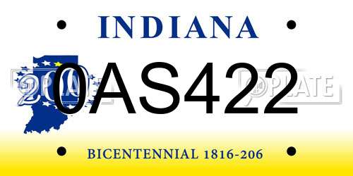 0AS422 Indiana License Plate