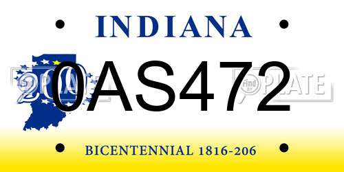 0AS472 Indiana License Plate