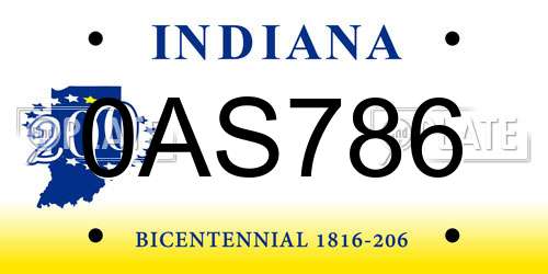 0AS786 Indiana License Plate