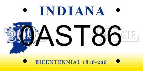 0AST86 Indiana License Plate