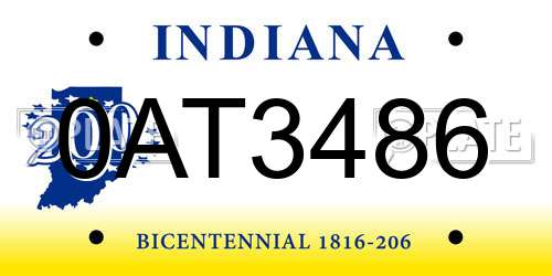 0AT3486 Indiana License Plate