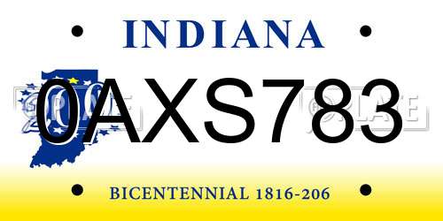 0AXS783 Indiana License Plate