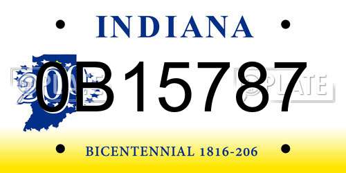 0B15787 Indiana License Plate