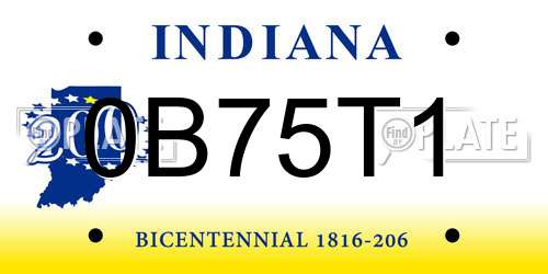 0B75T1 Indiana License Plate