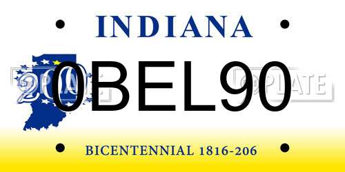 0BEL90 Indiana License Plate