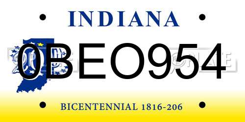 0BEO954 Indiana License Plate