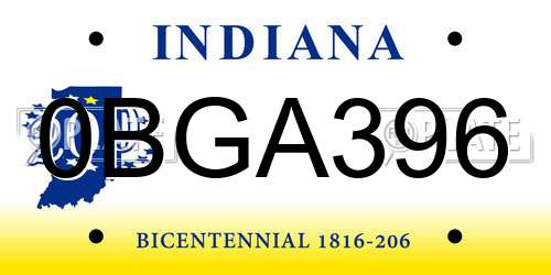 0BGA396 Indiana License Plate