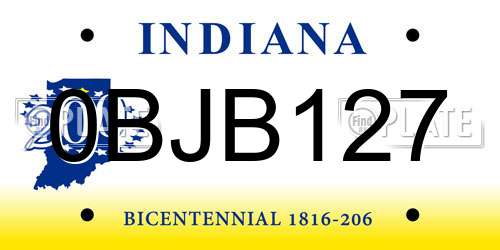 0BJB127 Indiana License Plate