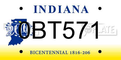 0BT571 Indiana License Plate