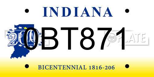 0BT871 Indiana License Plate
