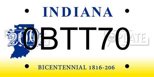 0BTT70 Indiana License Plate