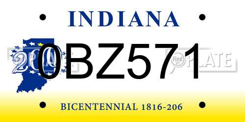 0BZ571 Indiana License Plate