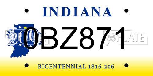 0BZ871 Indiana License Plate