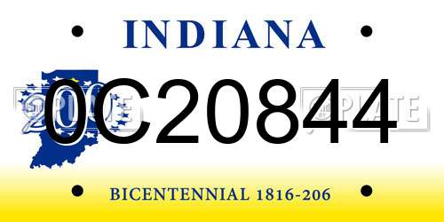 0C20844 Indiana License Plate