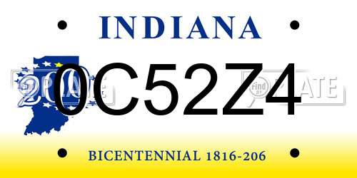 0C52Z4 Indiana License Plate