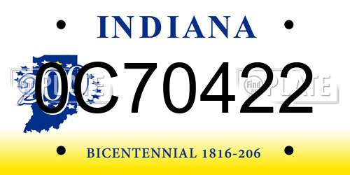 0C70422 Indiana License Plate