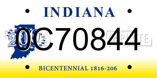 0C70844 Indiana License Plate