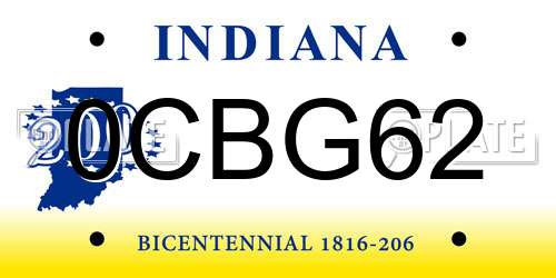 0CBG62 Indiana License Plate