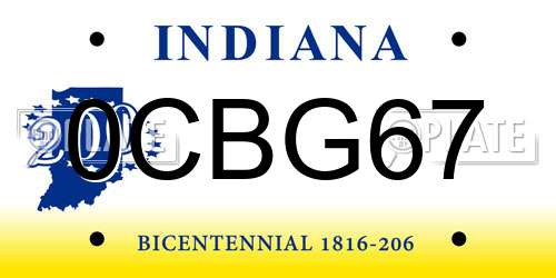 0CBG67 Indiana License Plate