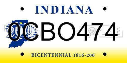 0CBO474 Indiana License Plate