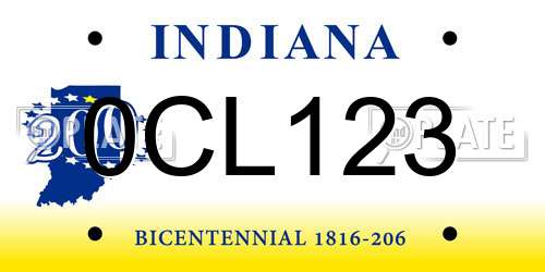 0CL123 Indiana License Plate