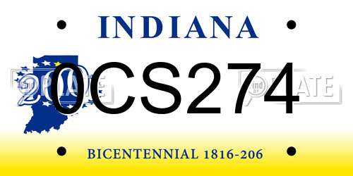 0CS274 Indiana License Plate