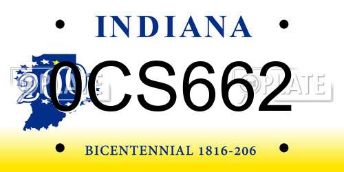 0CS662 Indiana License Plate
