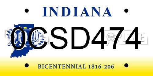 0CSD474 Indiana License Plate