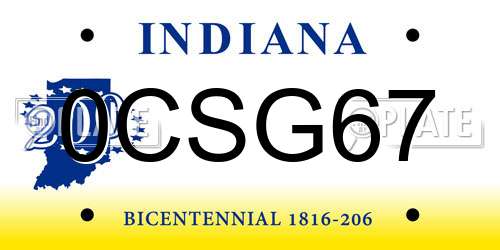 0CSG67 Indiana License Plate