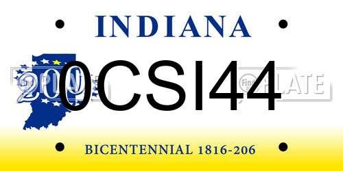0CSI44 Indiana License Plate