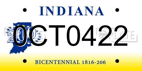 0CT0422 Indiana License Plate