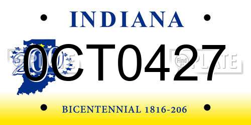 0CT0427 Indiana License Plate