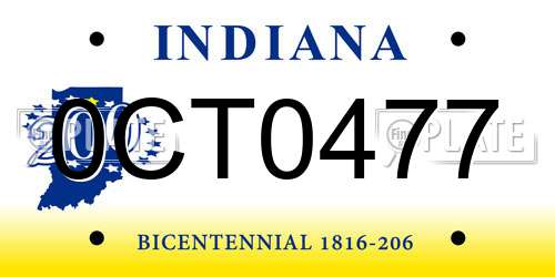 0CT0477 Indiana License Plate