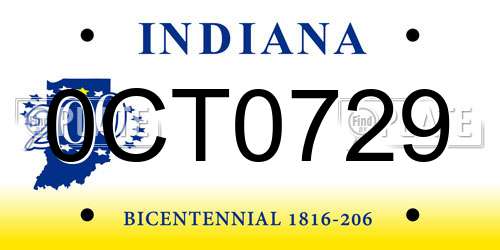 0CT0729 Indiana License Plate