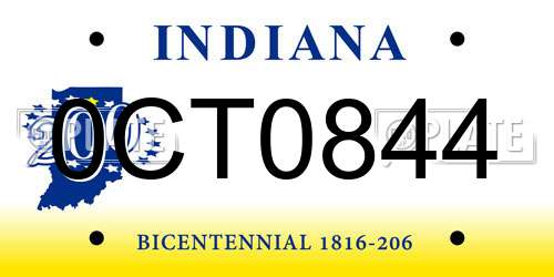0CT0844 Indiana License Plate