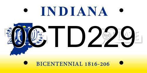 0CTD229 Indiana License Plate