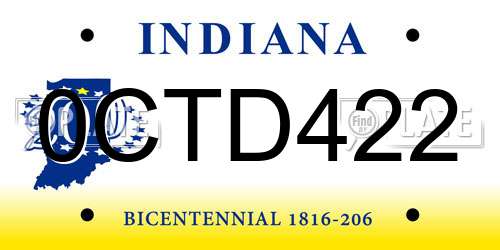 0CTD422 Indiana License Plate